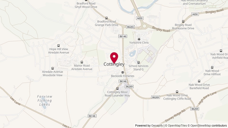 Map of Cottingley, Bradford, ENG, United Kingdom