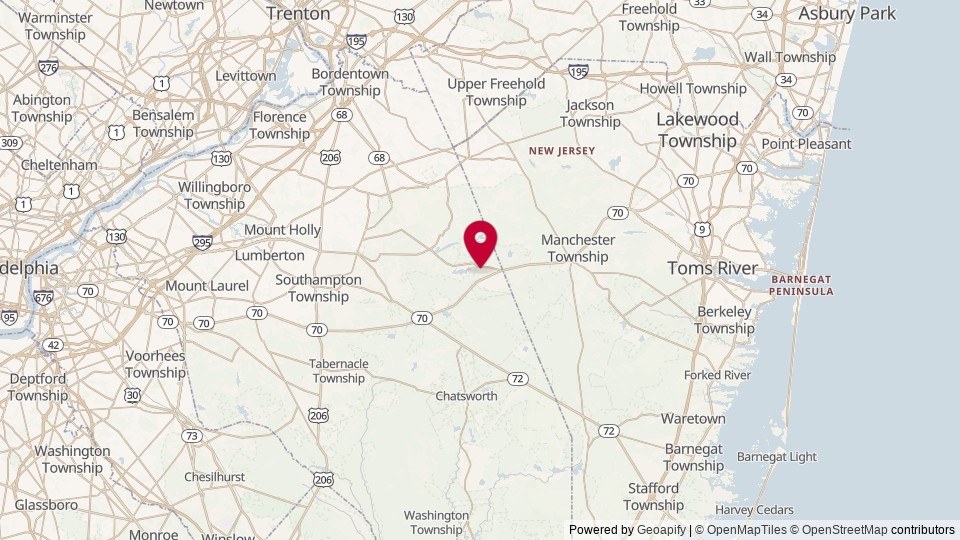 Map of The Pine Barrens, Pemberton Township, NJ, United States of America