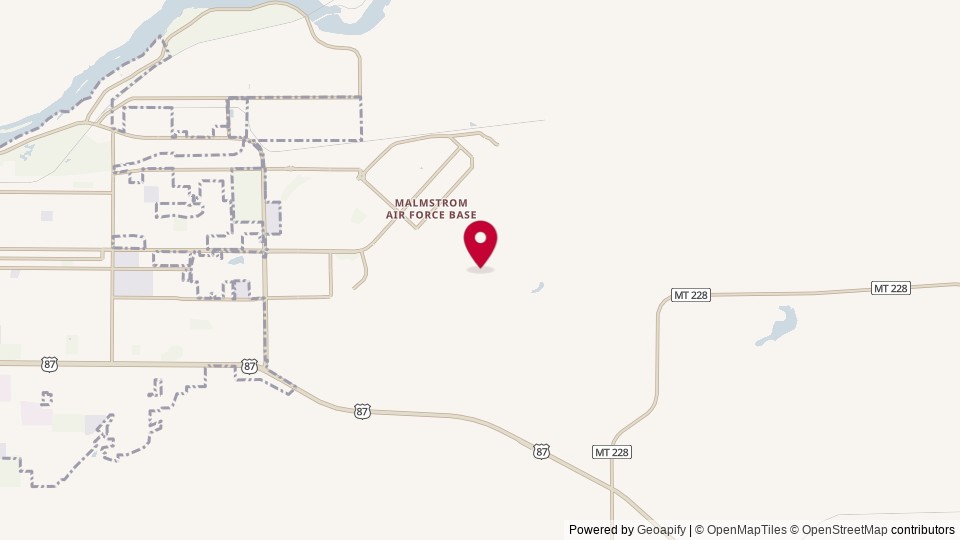 Map of Malmstrom Air Force Base, Malmstrom Drive, Malmstrom AFB, MT 59402, United States of America