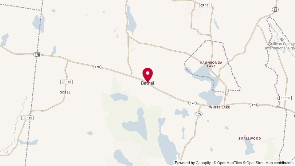 Map of Bethel, NY, Sullivan County, United States of America